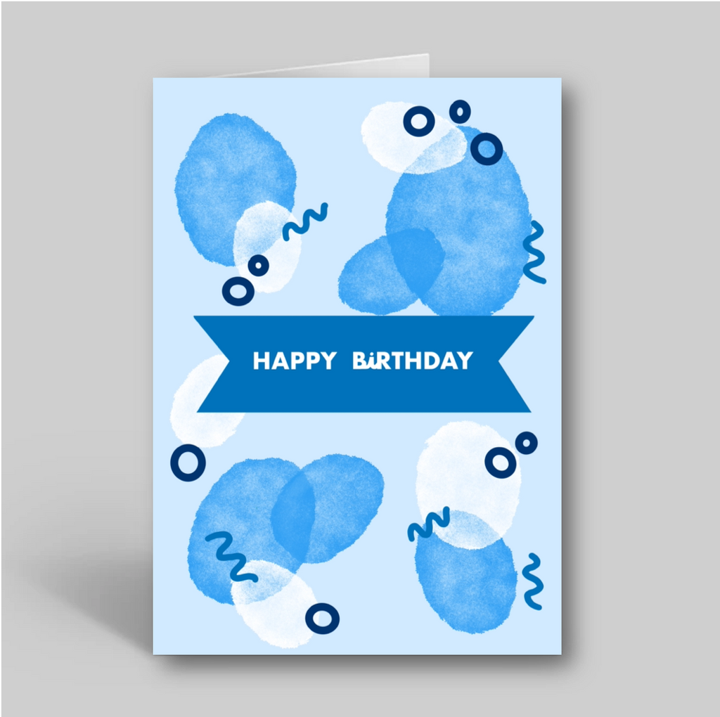 Blue Memphis Happy Birthday Card - Folk Like These