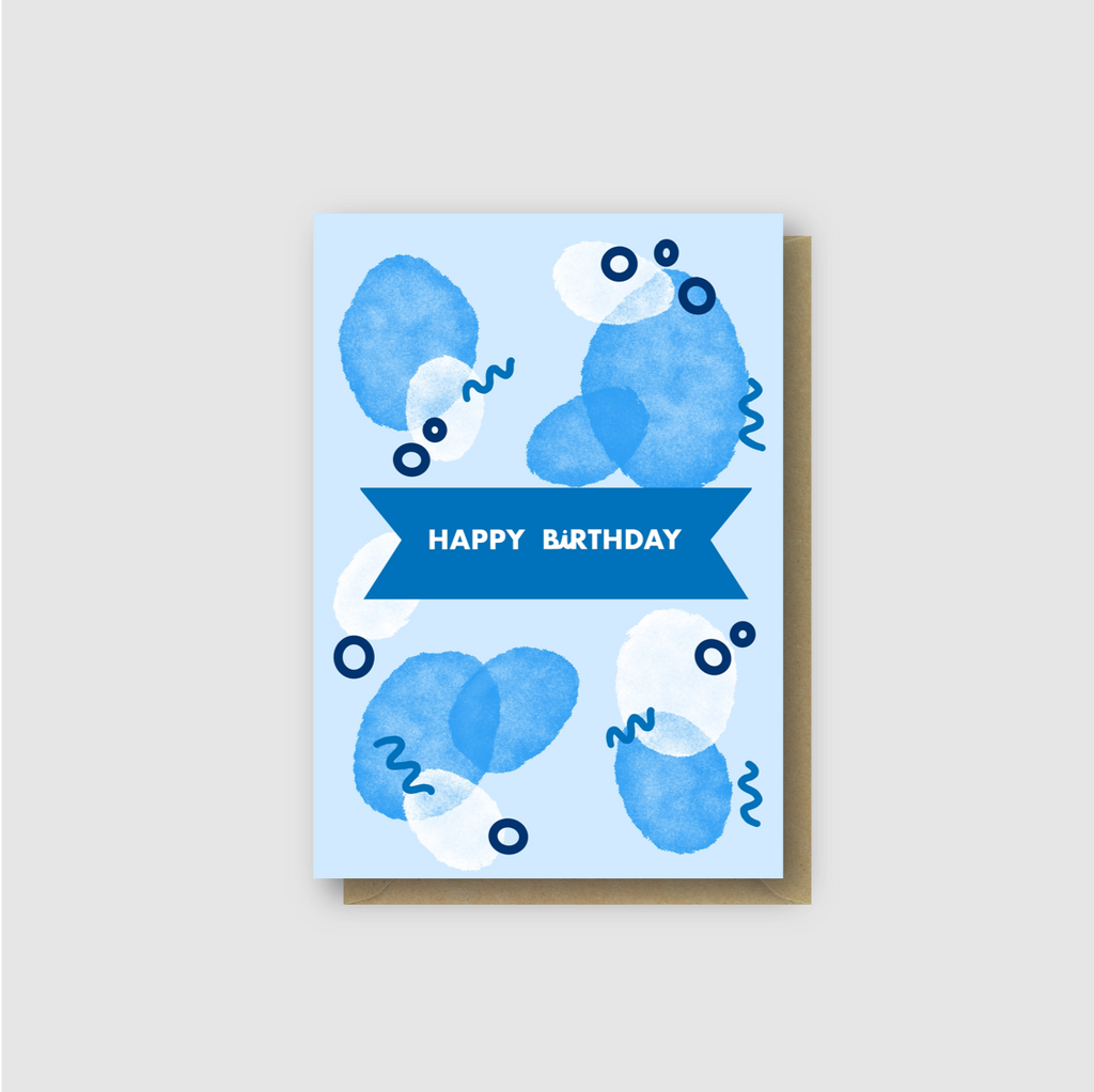 Blue Memphis Happy Birthday Card - Folk Like These