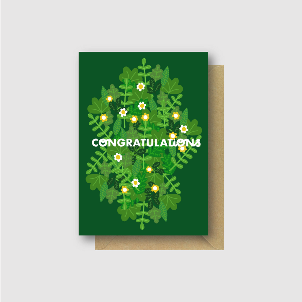 Congratulations Card- Green Floral Illustration - Folk Like These