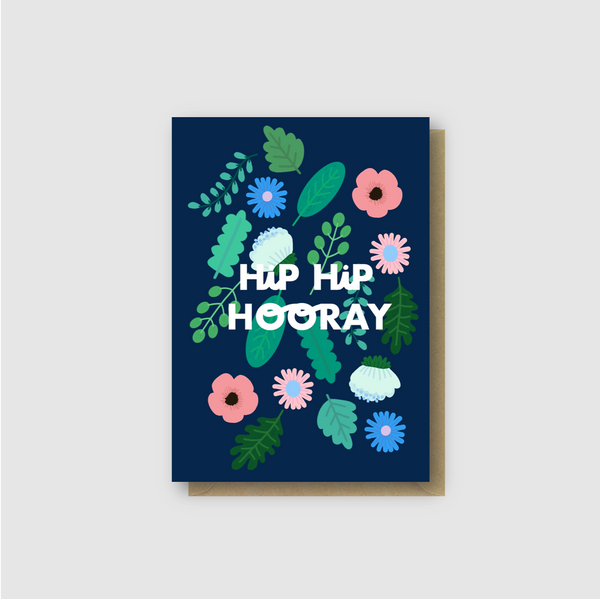 Hip Hip Hooray Dark Blue Floral Card - Folk Like These