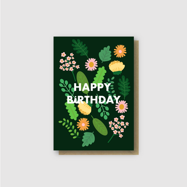 Hip Hip Hooray Dark Green Floral Card - Folk Like These