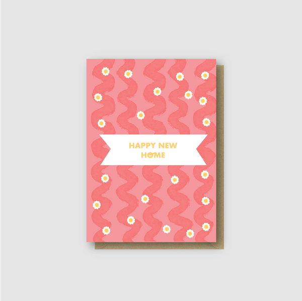 New Home Pink Squiggle and Daisy Card - Folk Like These