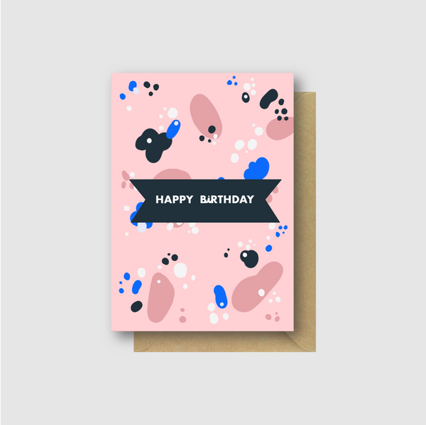 Happy Birthday Pink Paint Card - Folk Like These