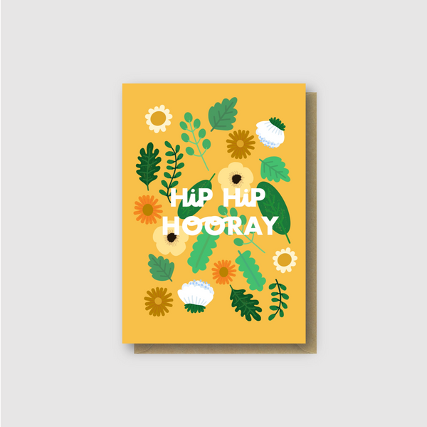 Hip Hip Hooray Yellow Floral Card - Folk Like These